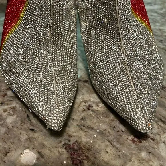 Gianni Bini Zander Rhinestone Flame Pointed Toe Tall Boots Size 5M