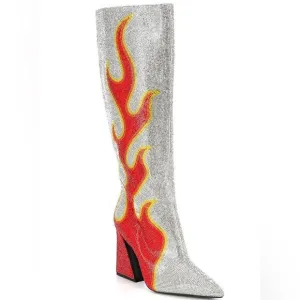 Gianni Bini Zander Rhinestone Flame Pointed Toe Tall Boots Size 5M