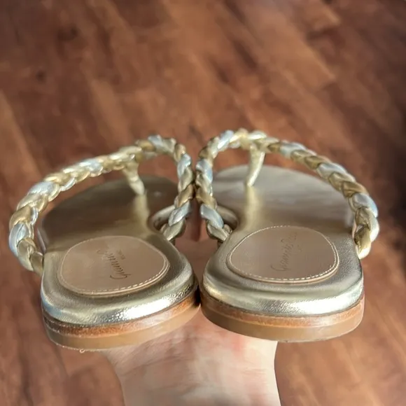 Gianvito Rossi tropea leather flip flops braided sandals metallic gold &amp; silver
