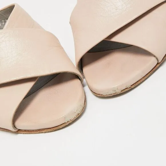 Gina Light Pink Leather Crystal Embellished Heel Slide Sandals Size 37