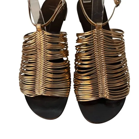 Giuseppe Zanotti Gold Metallic Gladiator Style Wood Slide Sandal Size 40 (10)