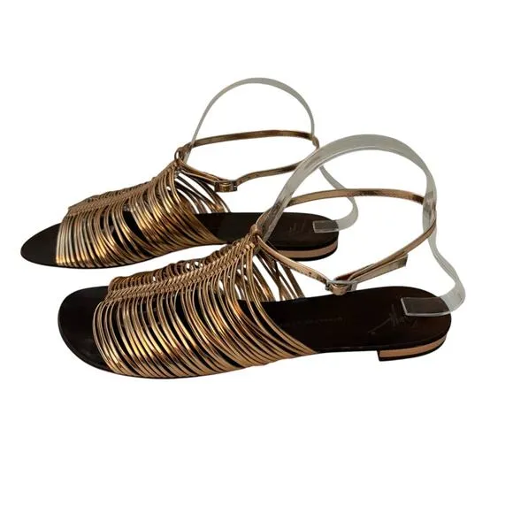 Giuseppe Zanotti Gold Metallic Gladiator Style Wood Slide Sandal Size 40 (10)