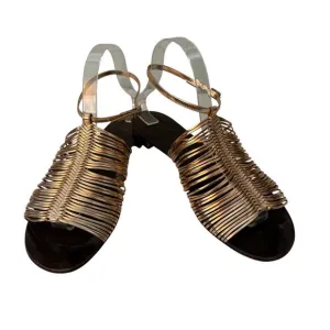 Giuseppe Zanotti Gold Metallic Gladiator Style Wood Slide Sandal Size 40 (10)