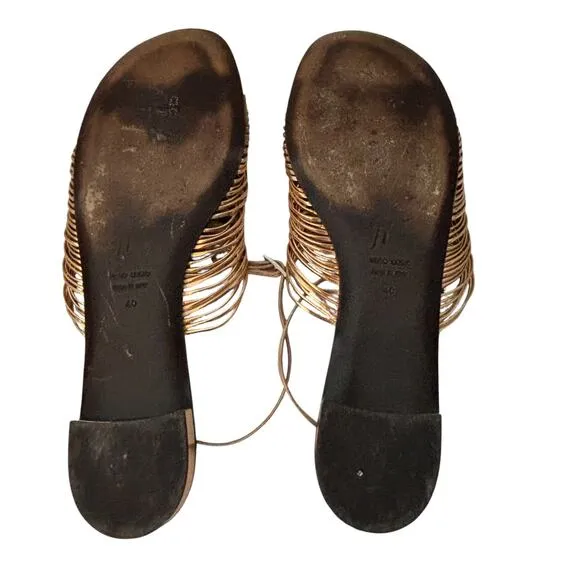 Giuseppe Zanotti Gold Metallic Gladiator Style Wood Slide Sandal Size 40 (10)