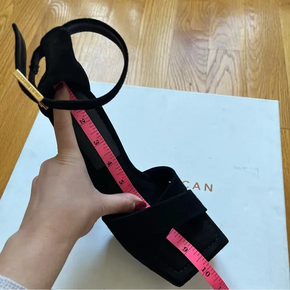 Good American Suede Black Platform Sandals Open Square Toe Size 6 NWT