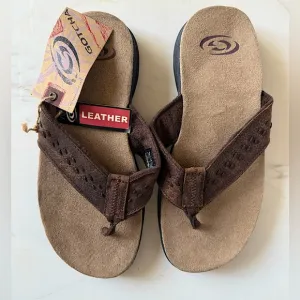 GOTCHA Brown Leather Sandals Men Flip Flops Size 8 New NWT