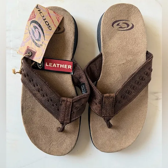 GOTCHA Brown Leather Sandals Men Flip Flops Size 8 New NWT