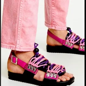 Grenson Womens Willa 211161 Pink Black Leather Casual Slingback Sandal UK 4 US 6