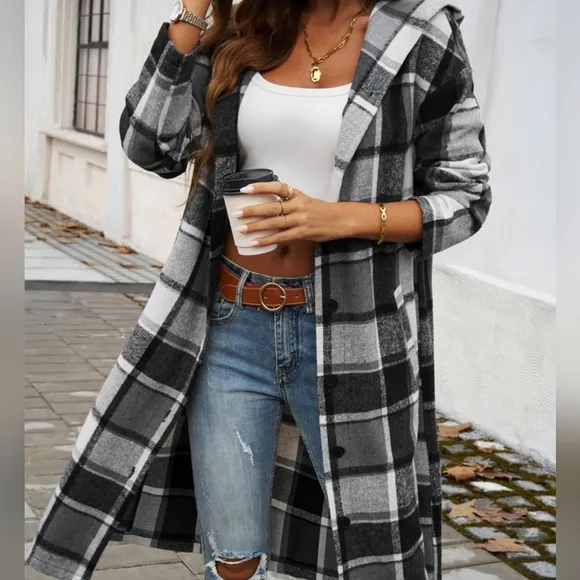 Grey Plaid Whisper Hooded Coat