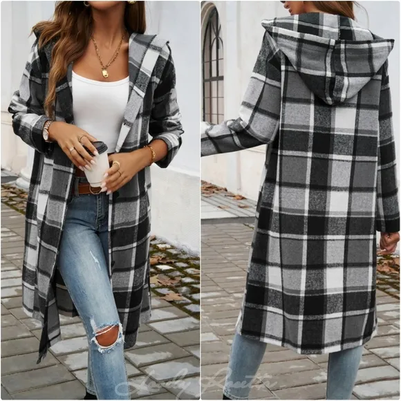 Grey Plaid Whisper Hooded Coat