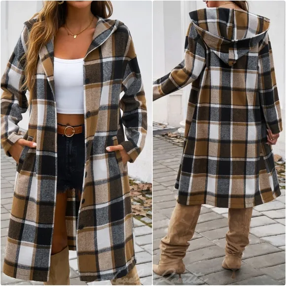 Grey Plaid Whisper Hooded Coat