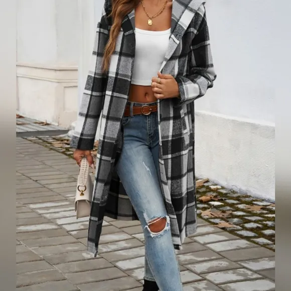 Grey Plaid Whisper Hooded Coat