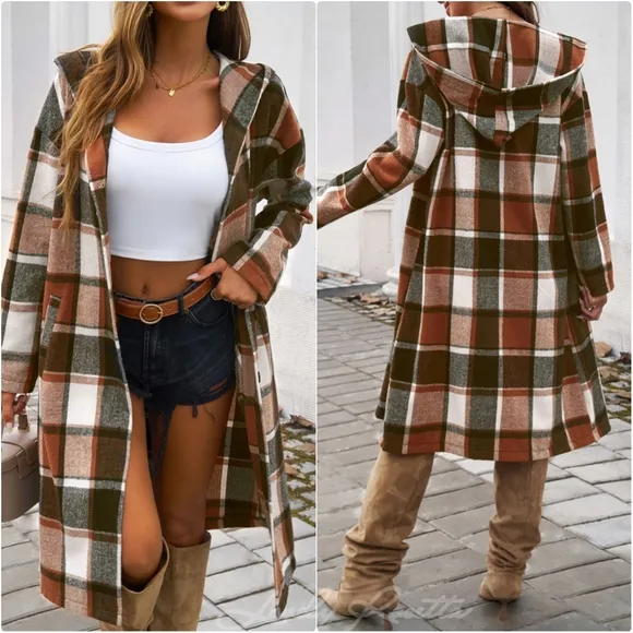 Grey Plaid Whisper Hooded Coat