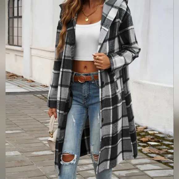 Grey Plaid Whisper Hooded Coat
