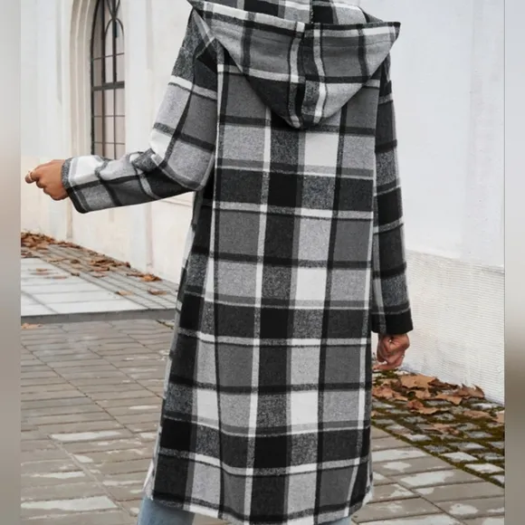 Grey Plaid Whisper Hooded Coat