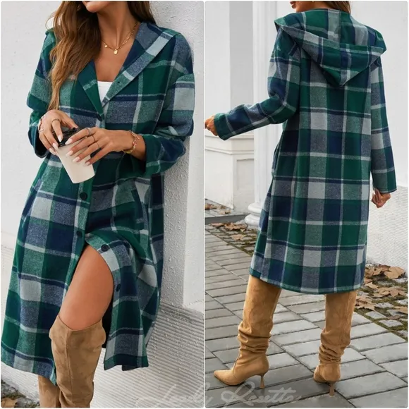 Grey Plaid Whisper Hooded Coat