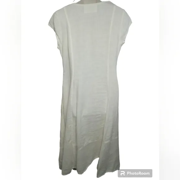 Grizas White Linen Pullover Zip Side Round Neck Pocket Dress Size Large
