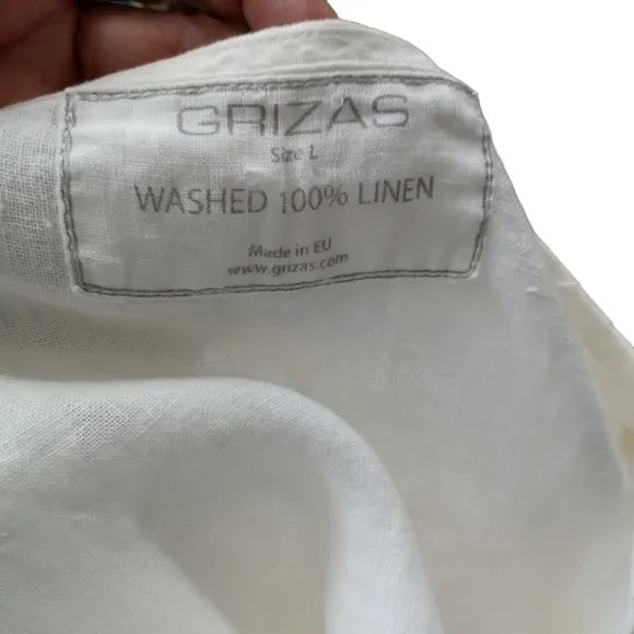 Grizas White Linen Pullover Zip Side Round Neck Pocket Dress Size Large