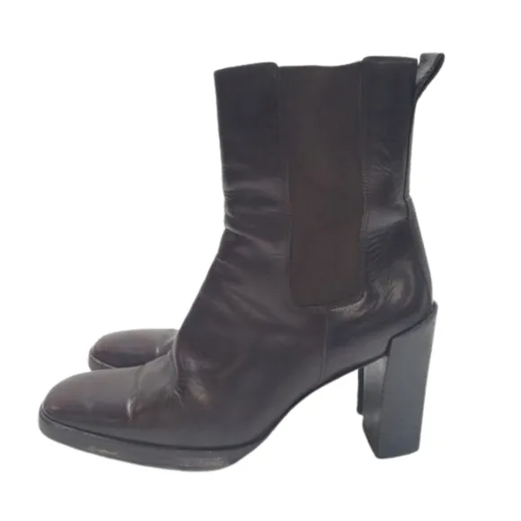 Gucci Brown Leather Block Heel Short Boots