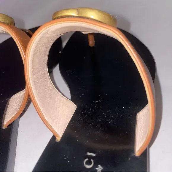Gucci Size EU 34.5 Brown Leather GG Logo Thong Sandal Slide Flip Flop Flats