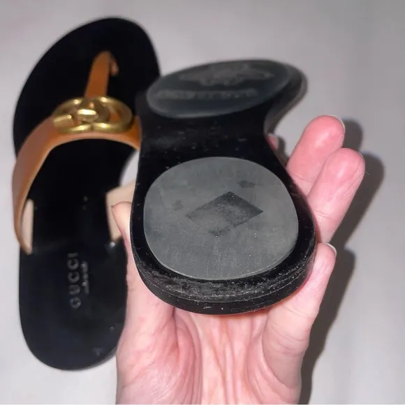 Gucci Size EU 34.5 Brown Leather GG Logo Thong Sandal Slide Flip Flop Flats