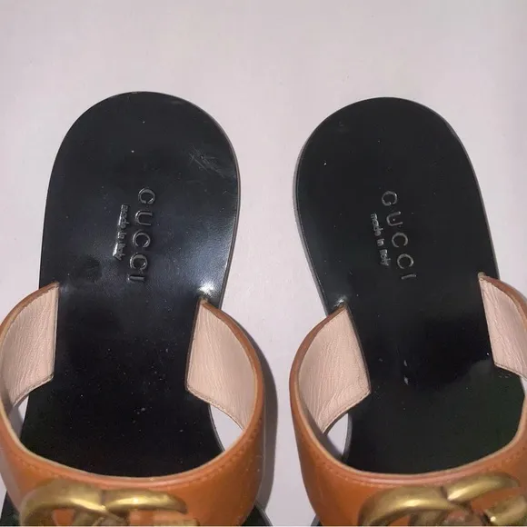Gucci Size EU 34.5 Brown Leather GG Logo Thong Sandal Slide Flip Flop Flats