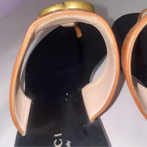 Gucci Size EU 34.5 Brown Leather GG Logo Thong Sandal Slide Flip Flop Flats