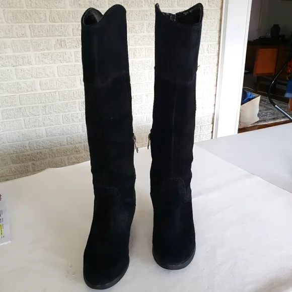 Guess WGNYA Black Leather Suede Lnee High Boots