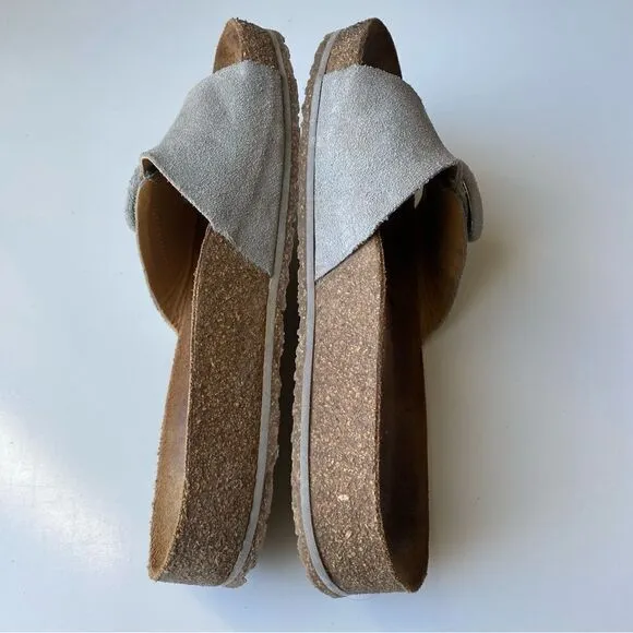 Haflinger gray leather sandals slides suede comfort size 37 6