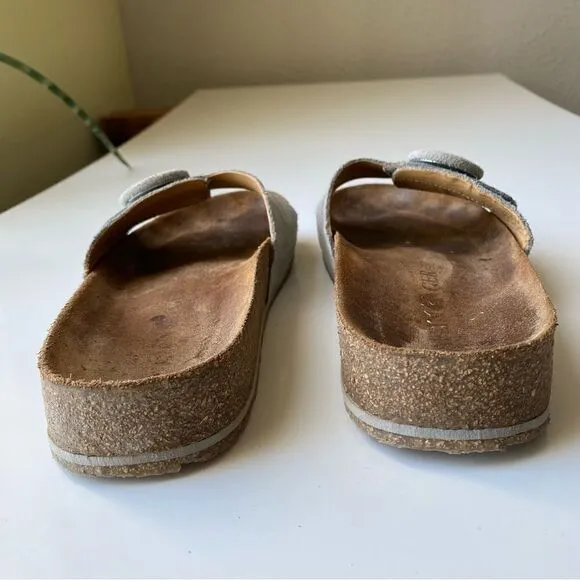 Haflinger gray leather sandals slides suede comfort size 37 6