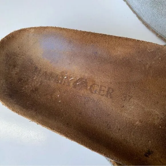 Haflinger gray leather sandals slides suede comfort size 37 6