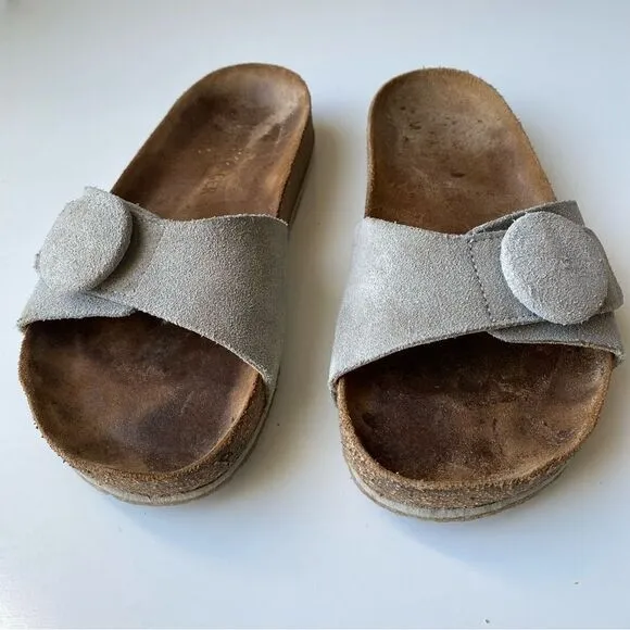 Haflinger gray leather sandals slides suede comfort size 37 6
