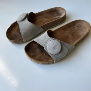 Haflinger gray leather sandals slides suede comfort size 37 6