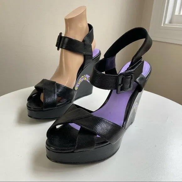 Hand Painted Nine West Platform Wedge Pumps Featuring Snake Motif One of a Kind