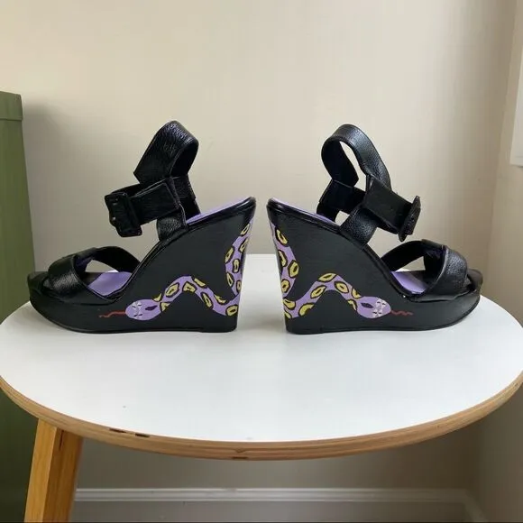 Hand Painted Nine West Platform Wedge Pumps Featuring Snake Motif One of a Kind