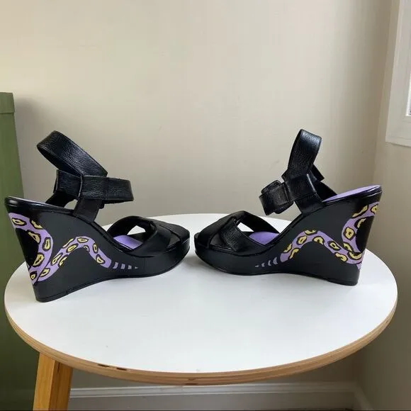 Hand Painted Nine West Platform Wedge Pumps Featuring Snake Motif One of a Kind