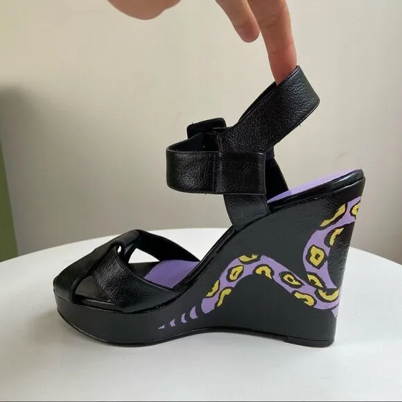 Hand Painted Nine West Platform Wedge Pumps Featuring Snake Motif One of a Kind
