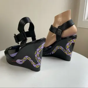Hand Painted Nine West Platform Wedge Pumps Featuring Snake Motif One of a Kind