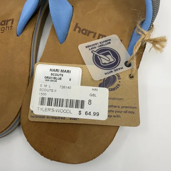 Hari Mari Scouts II Flip Flop Thong Sandals Mens 8 Gray Blue Brown Slip On Shoe