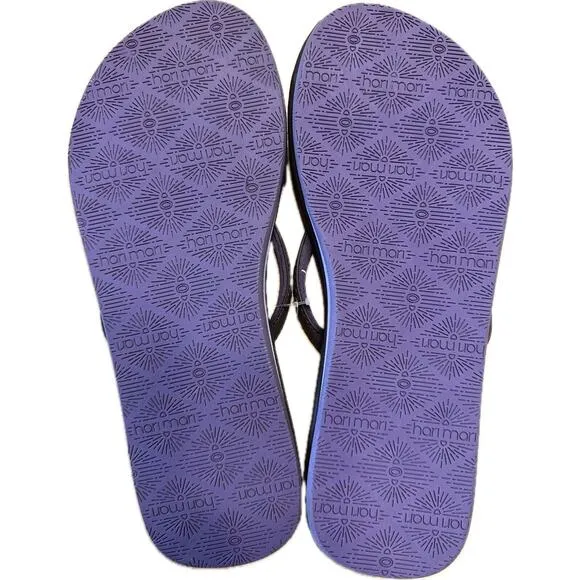 Hari Mari Womans Filp Flops Gray With Purple Trim Sz 7 Thong New