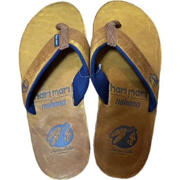 Hari Mari X Nokona Mens Flip Flops American Leather Top Grain Sz 8 New!