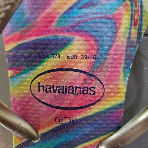 Havaianas Women's Lime Green Slim Iridescent Flip Flops Sandals Size 7-8