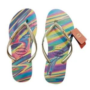 Havaianas Women's Lime Green Slim Iridescent Flip Flops Sandals Size 7-8
