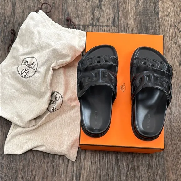 Hermes Extra Black Sandals Luxury Slide Design