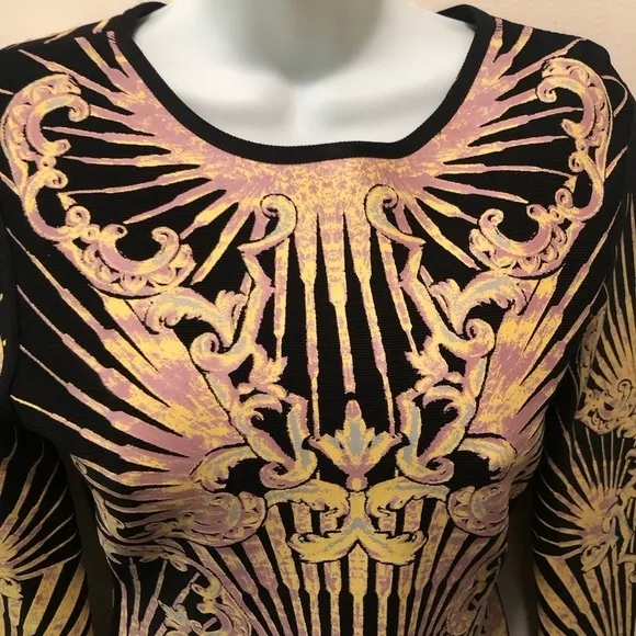 Herve Leger Printed Bodycon Scuba Mini Body Con Dress Sz M Back Zip Sexy
