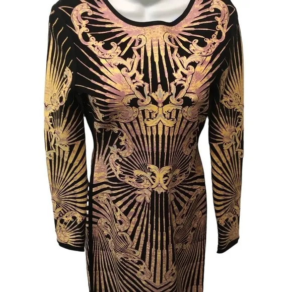 Herve Leger Printed Bodycon Scuba Mini Body Con Dress Sz M Back Zip Sexy