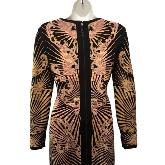 Herve Leger Printed Bodycon Scuba Mini Body Con Dress Sz M Back Zip Sexy