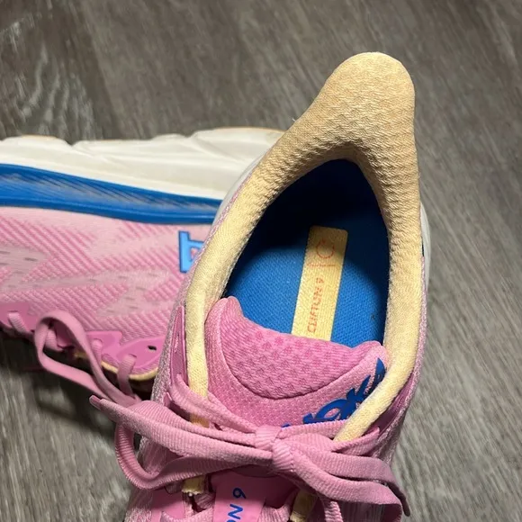 Hoka Clifton 9 Pink and Blue Athletic Shoes with Breathable Mesh