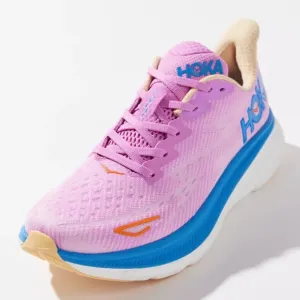 Hoka Clifton 9 Pink and Blue Athletic Shoes with Breathable Mesh