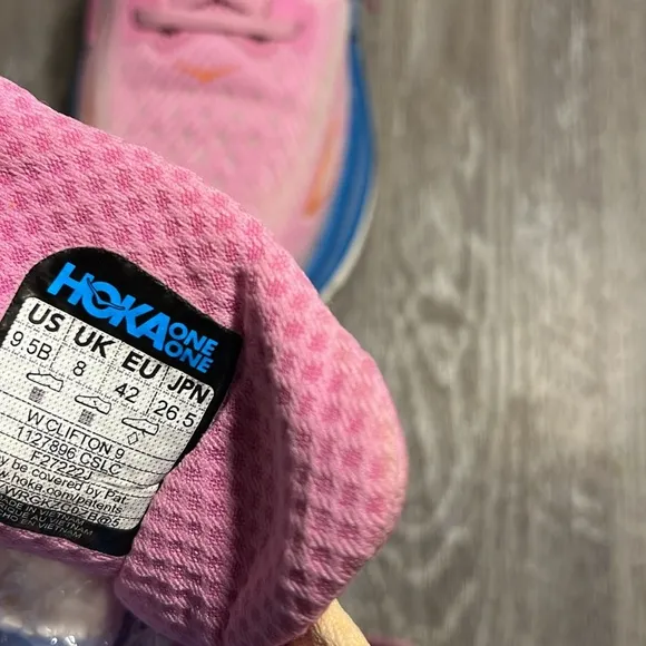 Hoka Clifton 9 Pink and Blue Athletic Shoes with Breathable Mesh